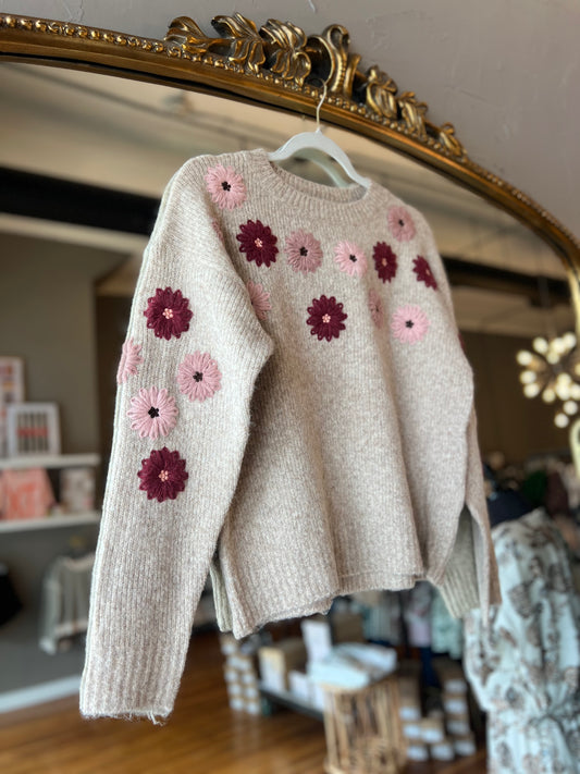 Oatmeal Flower Sweater