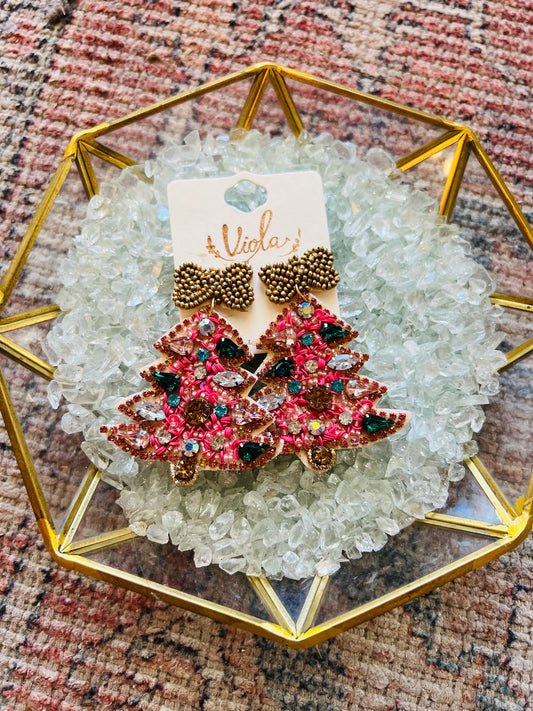 Pink Christmas Earrings