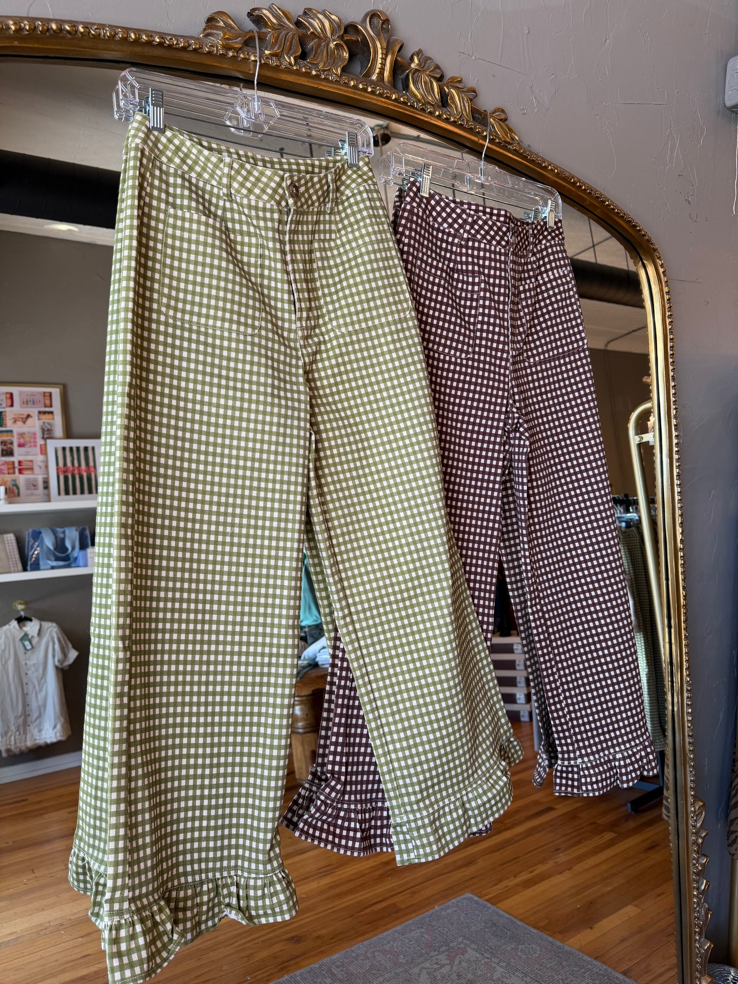 Gingham Ruffle Bottom Pant