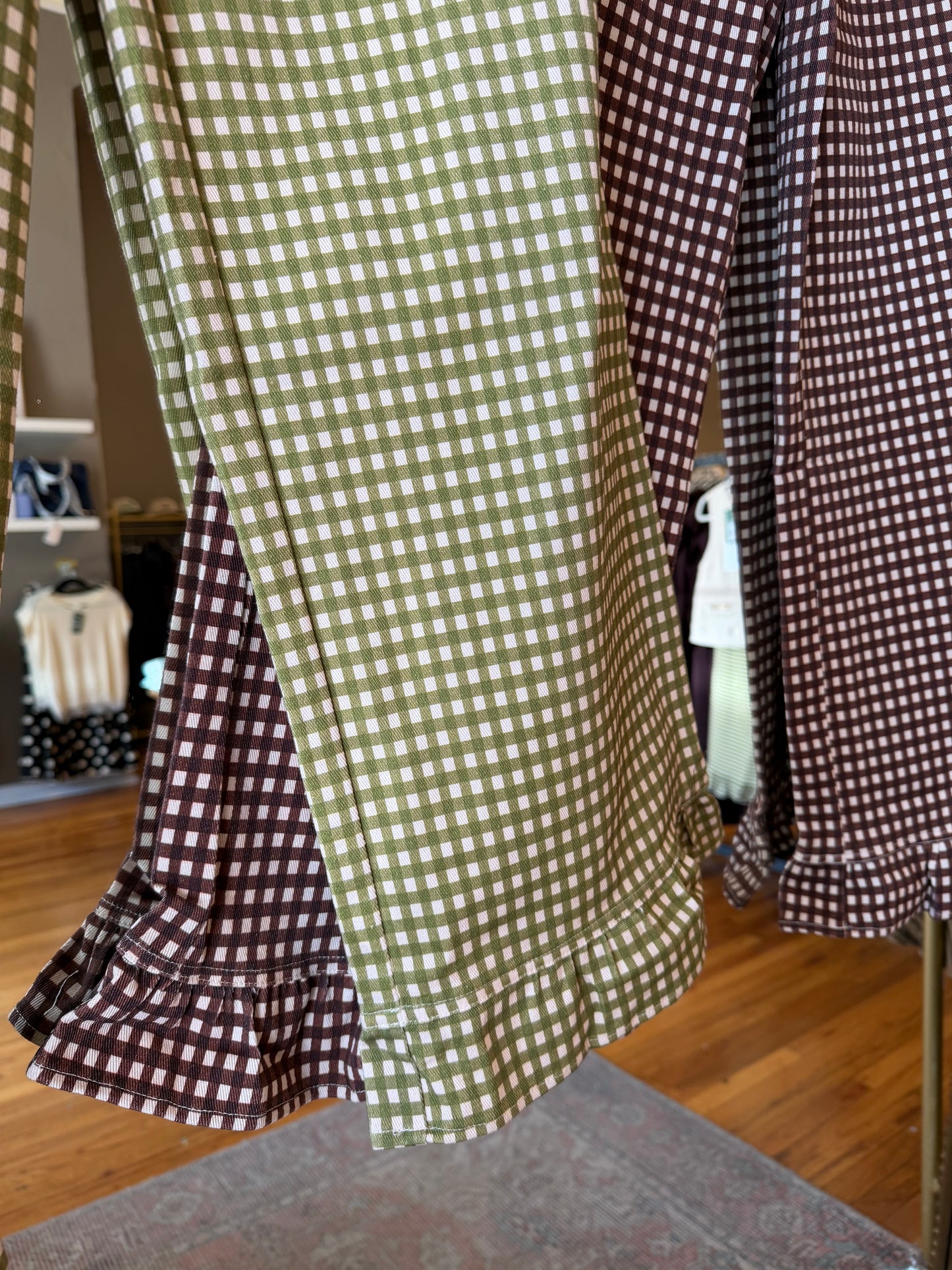 Gingham Ruffle Bottom Pant
