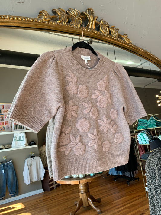 Oatmeal Flower Stitch Sweater