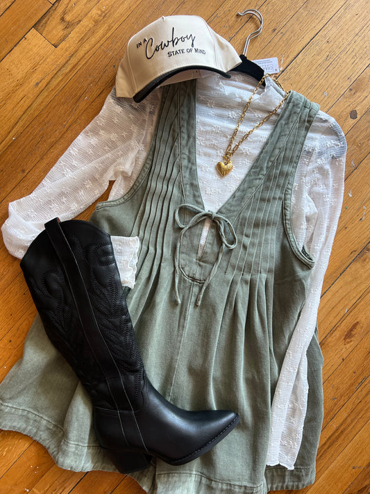 Vintage Olive Flowy Romper