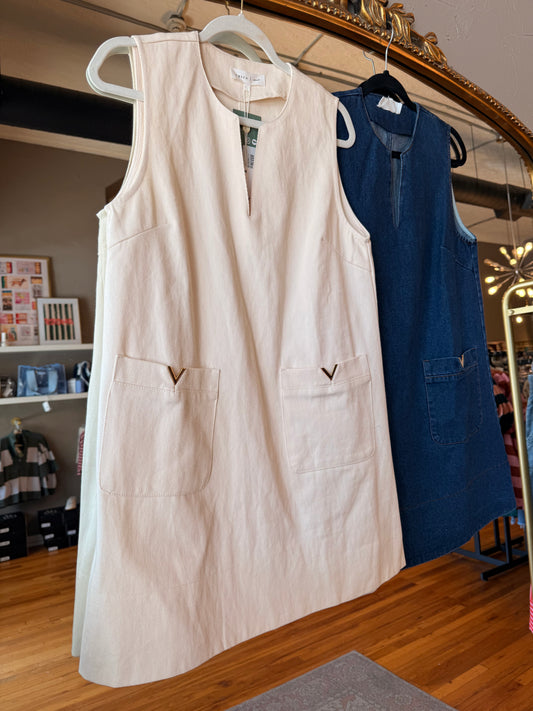 Brass V Denim Dress