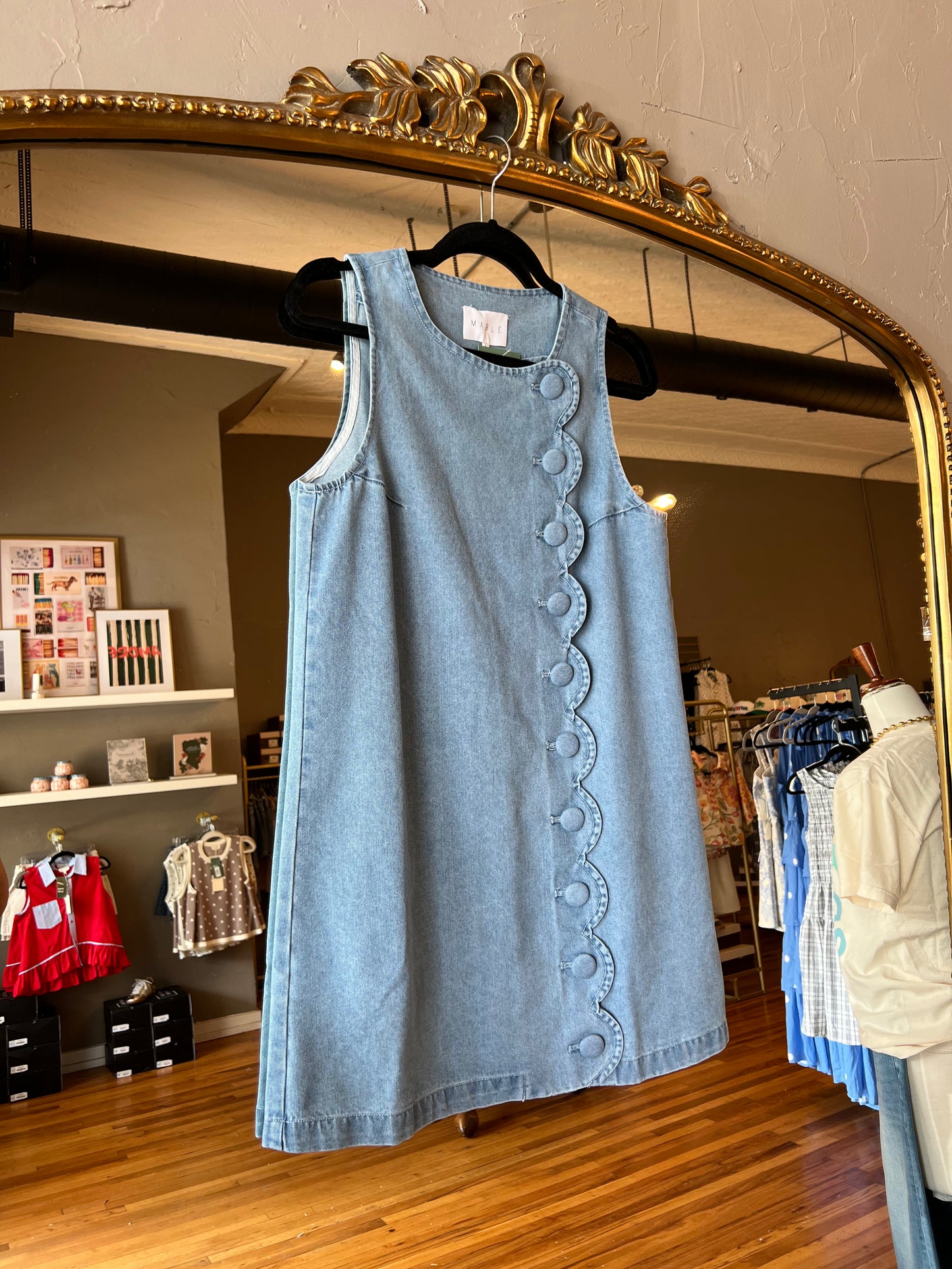 Denim Scallop Mini Dress