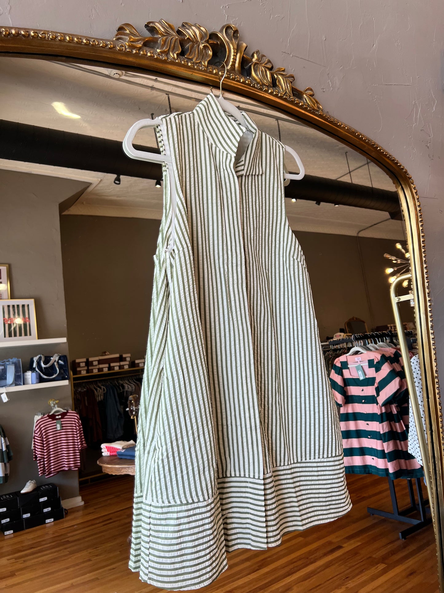 Olive Stripe Sleeveless Dress