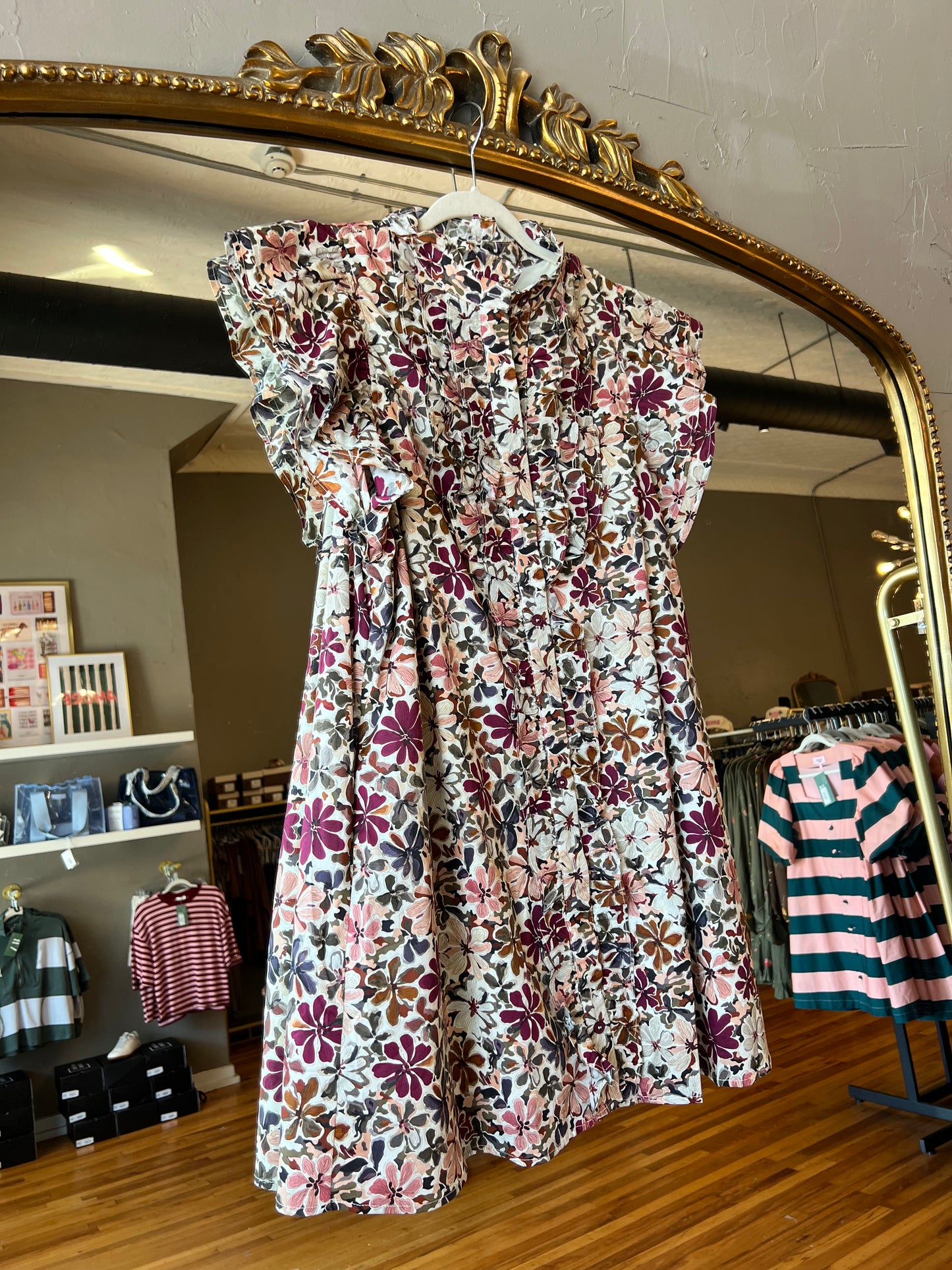 Wine Floral Flutter Dress