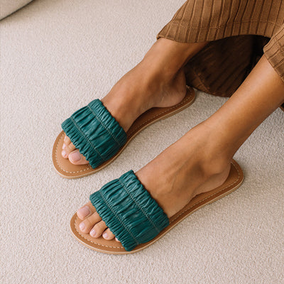 Teal Gathered Sandals
