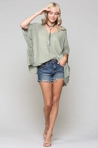 Olive pullover lace top