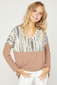 Brown Wash Print Top