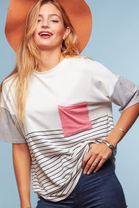White Pink Pocket Tee