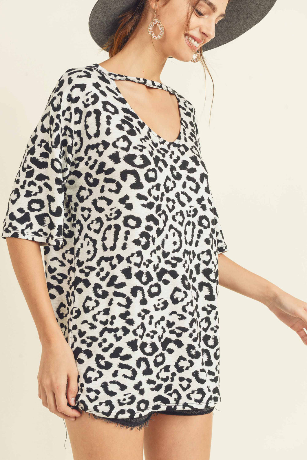 Ivory Leopard Keyhole top