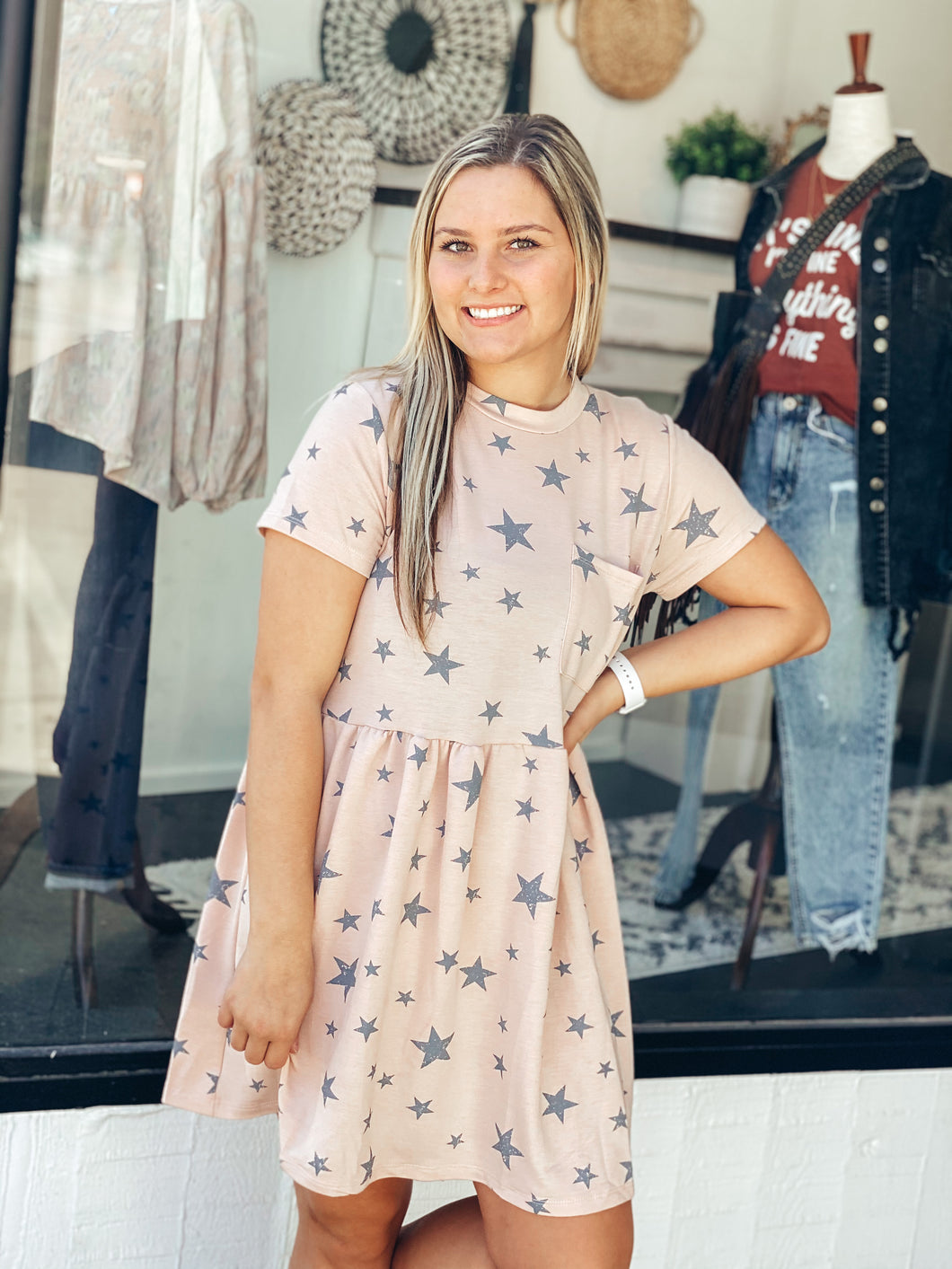 Taupe Star Babydoll Dress