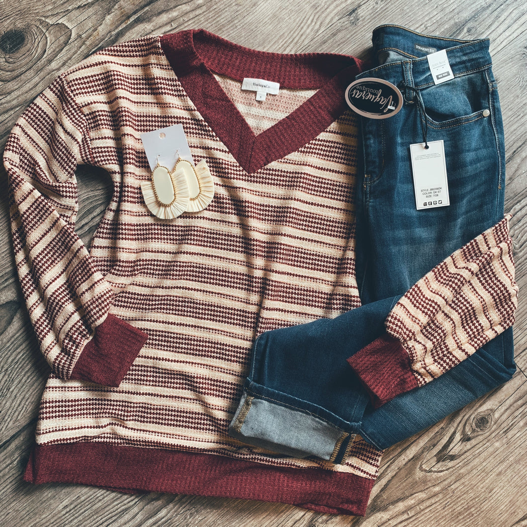 Naomi Waffle V-Neck Top