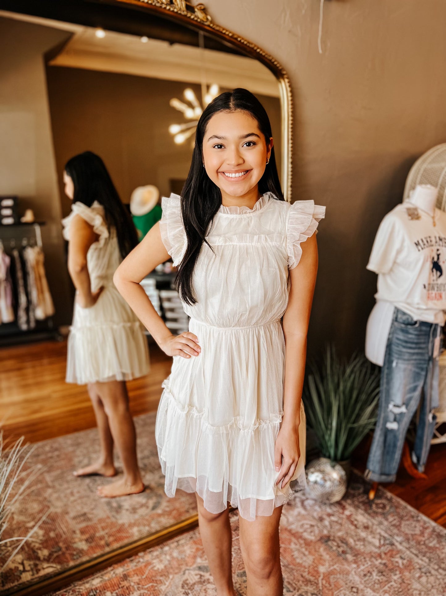 Mesh Ruffle Mini Dress