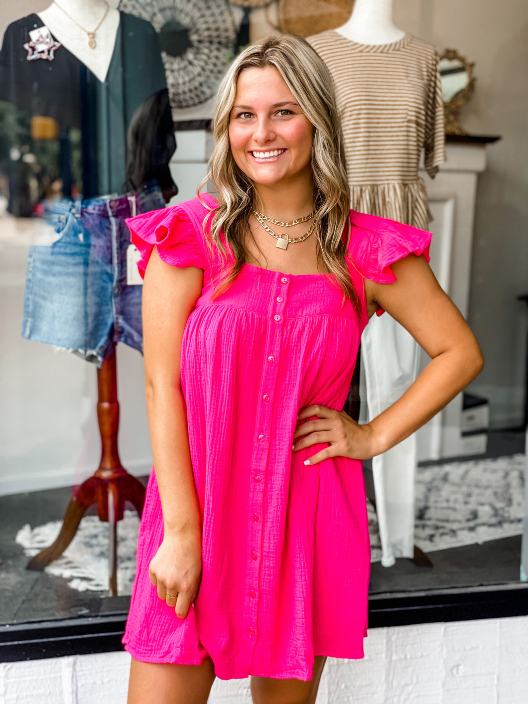 Poppin Pink Flutter Dress