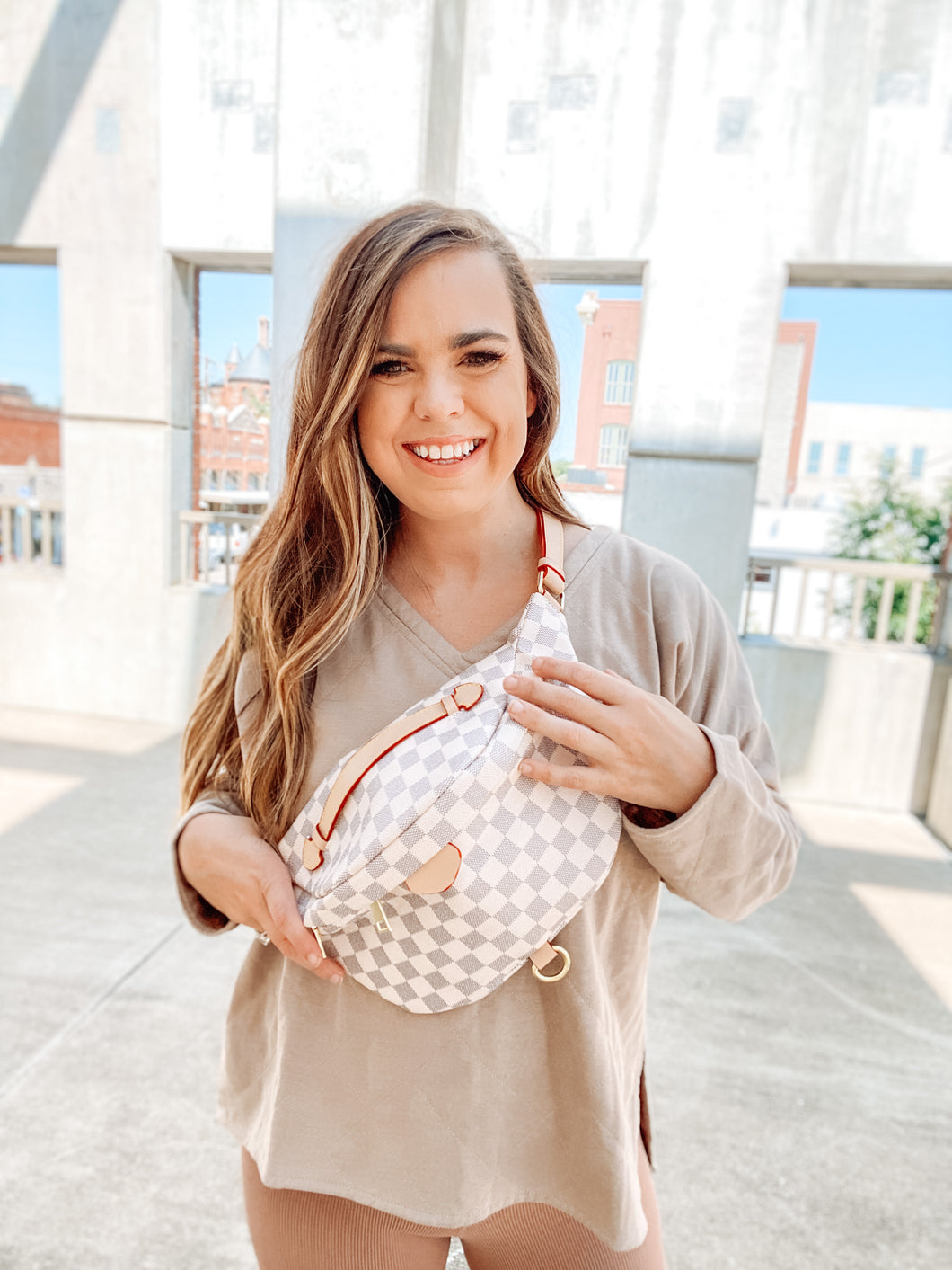 Brown and black checkered Bum Bag main image 1