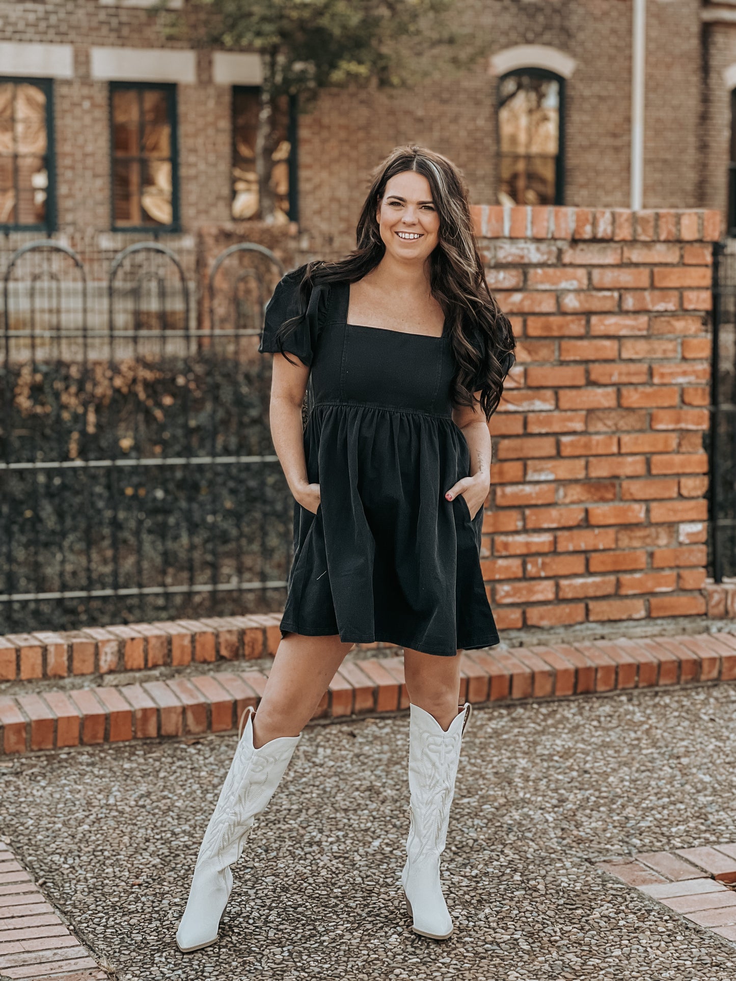 Black Denim Puff Dress