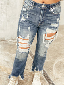 Distressed Ankle Flare Jeans