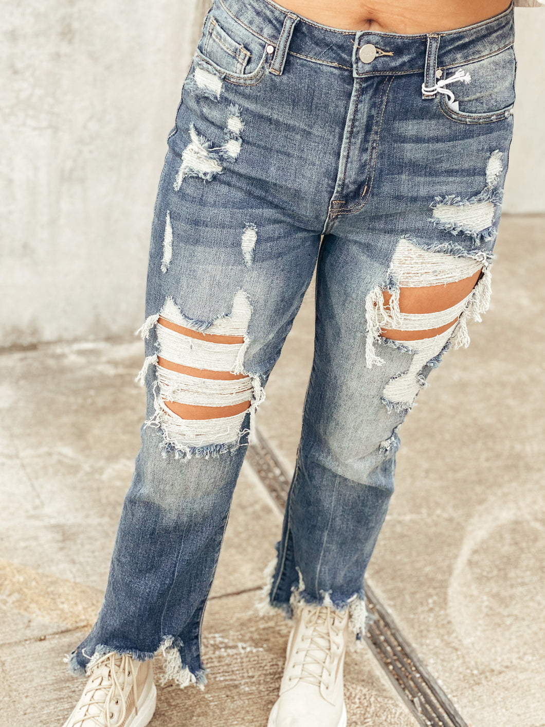Distressed Ankle Flare Jeans