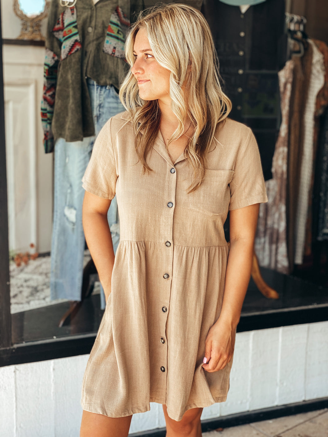 Mocha Button-down Dress