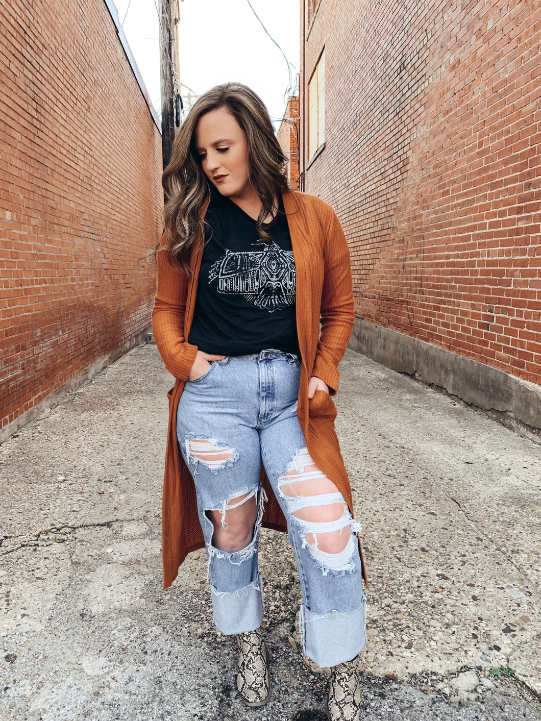 camel waffle cardigan