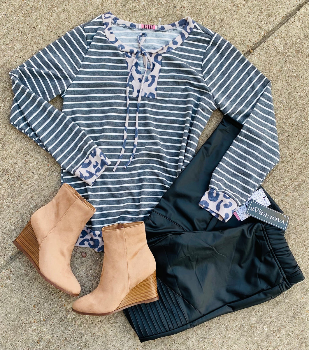 Leopard Striped Combo Top