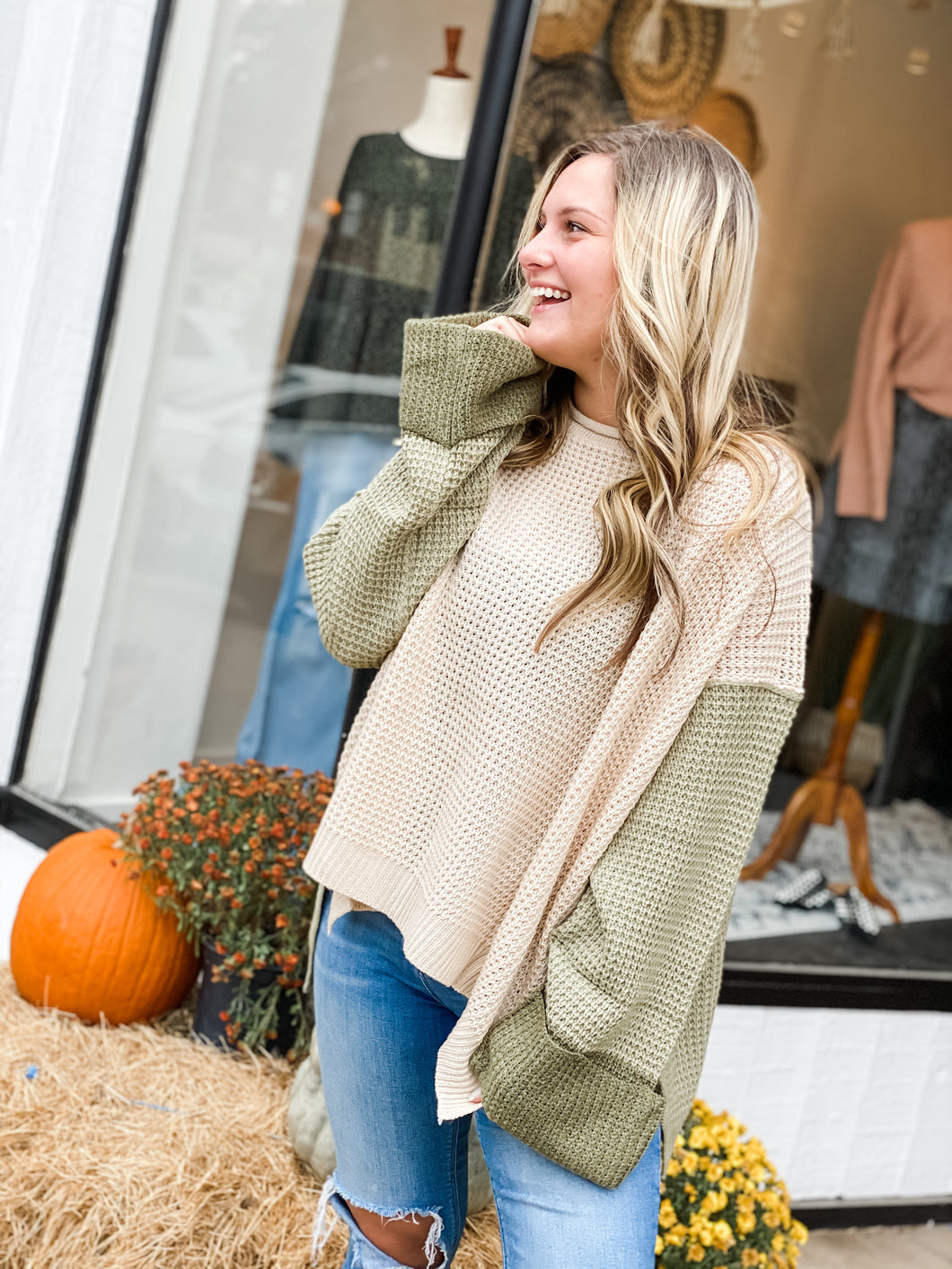 Olive Block Sweater