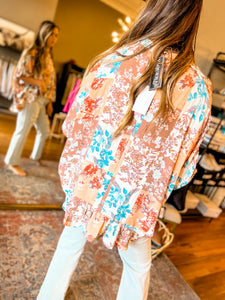 Floral Poncho Woven Top