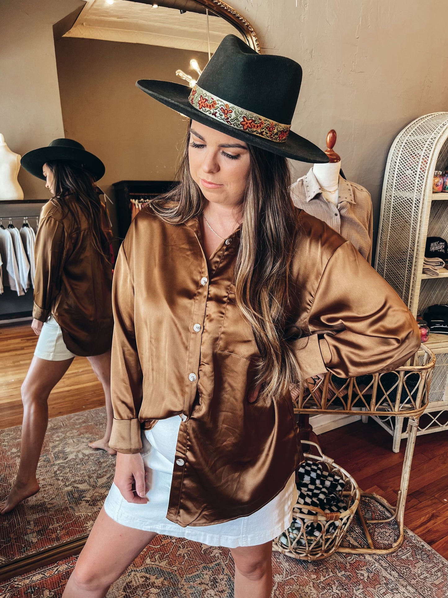 Golden Brown Satin Top