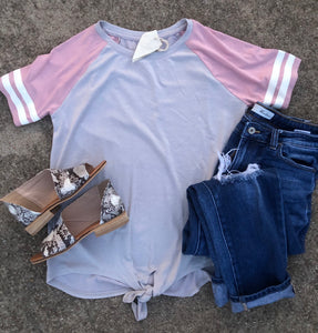 B328 GREY WITH PINK SLEEVES