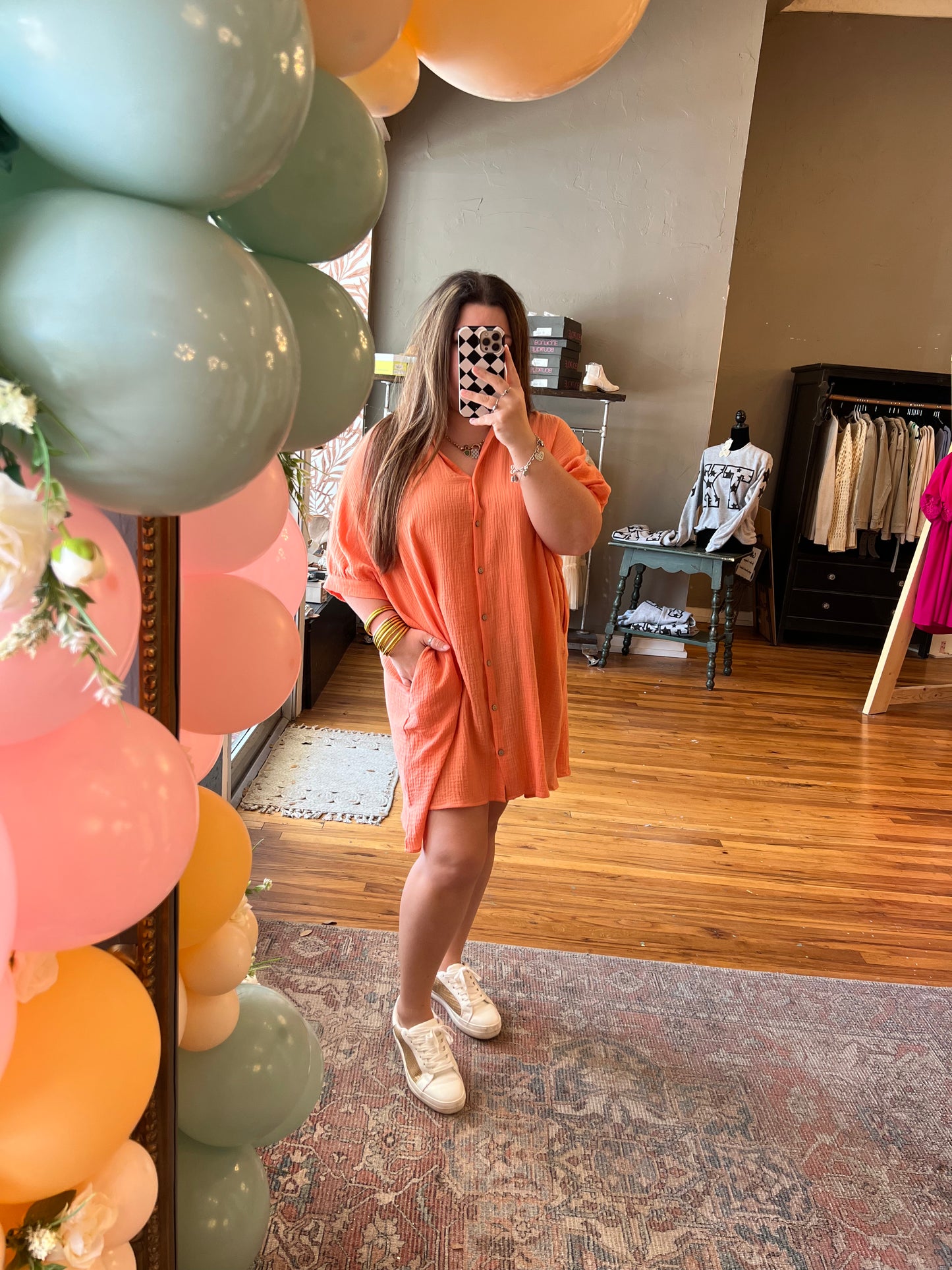 Coral Oversized Gauze Dress