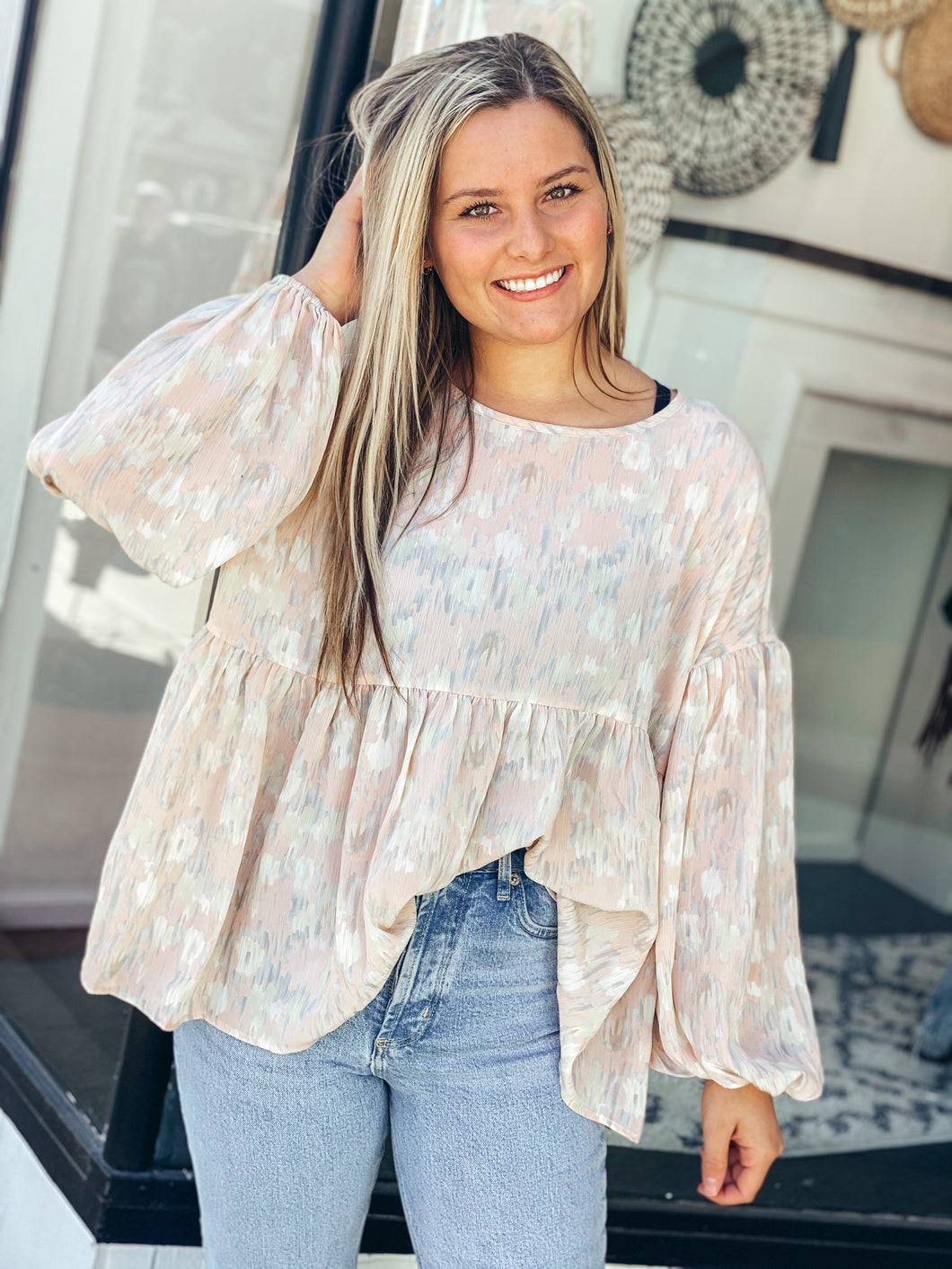 Peach Print Babydoll Top