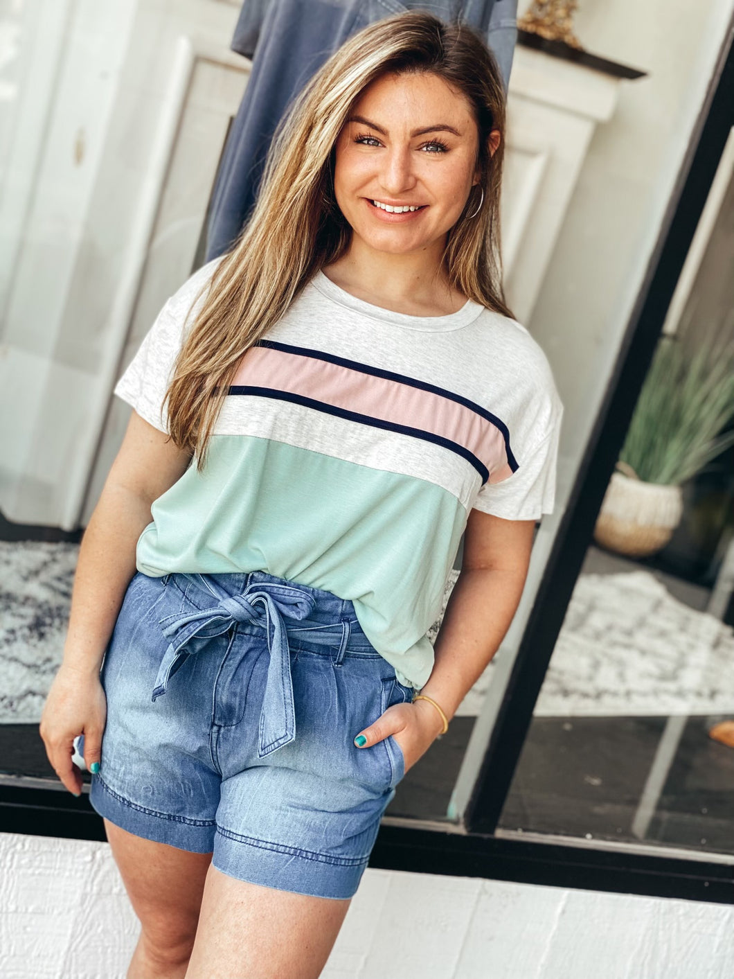 Grey & Mint Striped