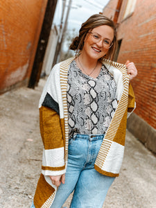 Mustard color blocked cardigan