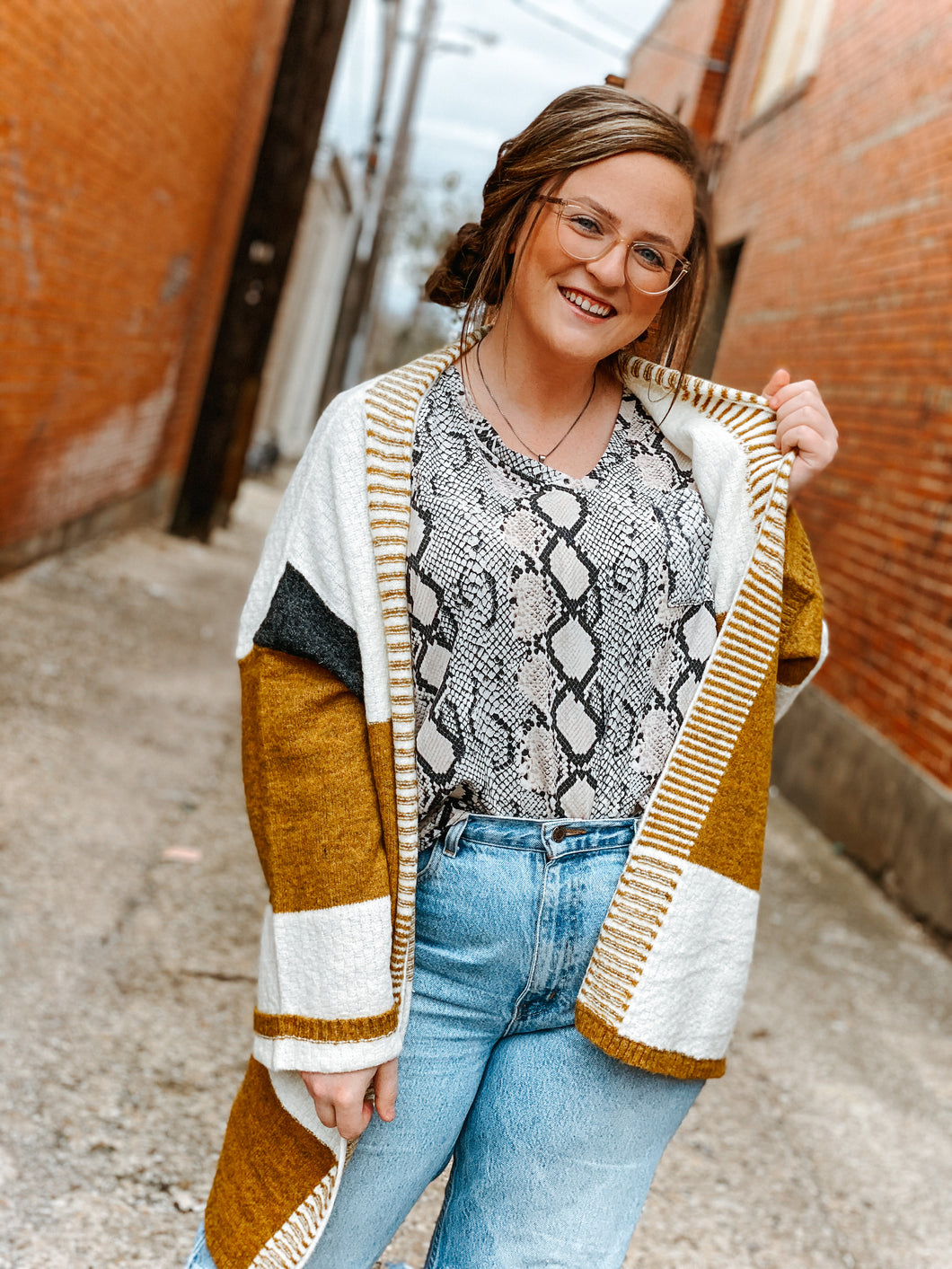 Mustard color blocked cardigan