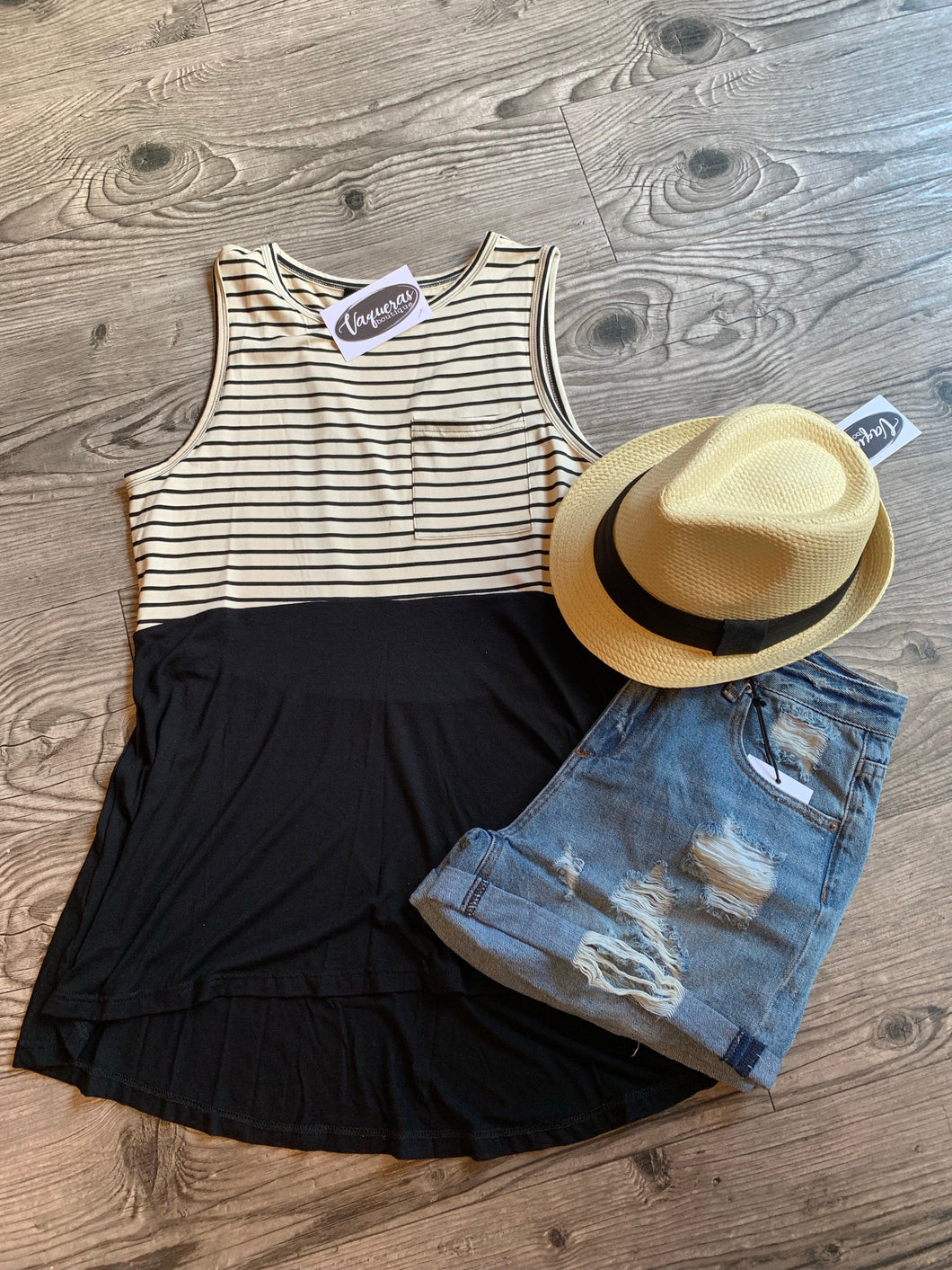 Oatmeal & Black  Stripe Tank