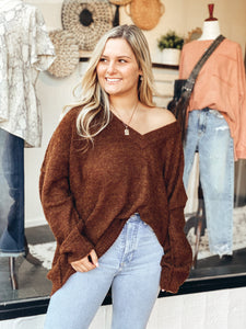 Solid Loose Fit Knit Top Brown
